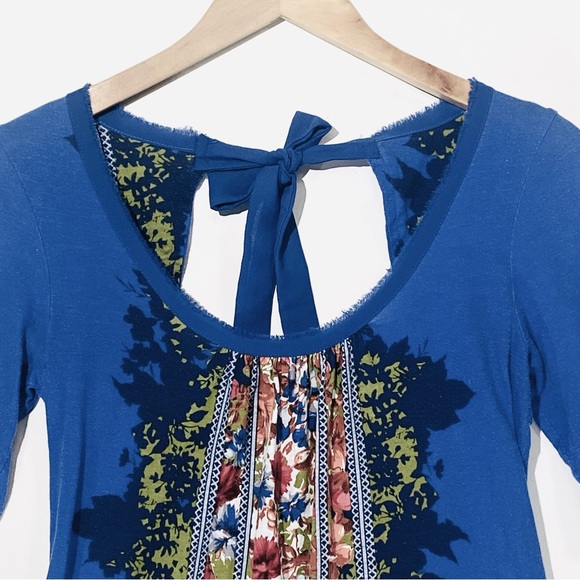 ANTHROPOLOGIE AKEMI + KIN Women’s Blue Floral Print Bow Tie Knit Top XS - Picture 3 of 7